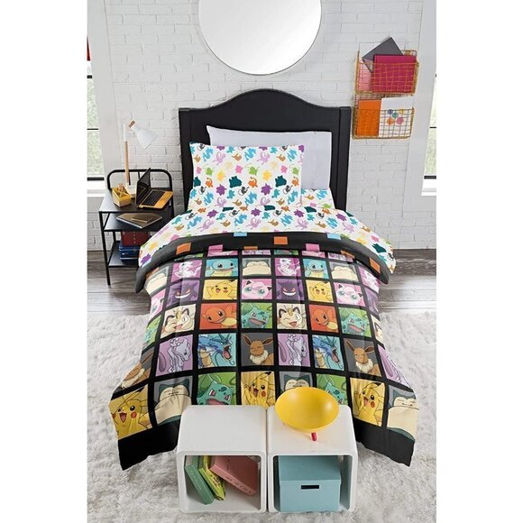 𝅺POKÉMON Twin Bed Set 64" x 86" Heavy Weight Comforter Sheet Pillow Case Kid NWT - Picture 1 of 8